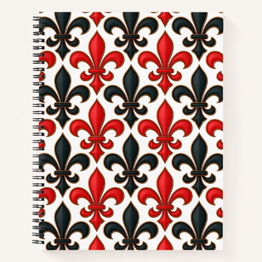 Red and Black Baroque Fleur-de-lis Pattern Design  ノートブック (正面)