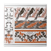 red and black Birds fish Butterfly art pattern タイル (正面)