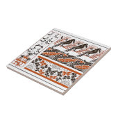 red and black Birds fish Butterfly art pattern タイル (側面)