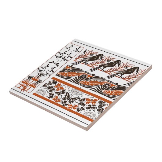 red and black Birds fish Butterfly art pattern タイル (側面)