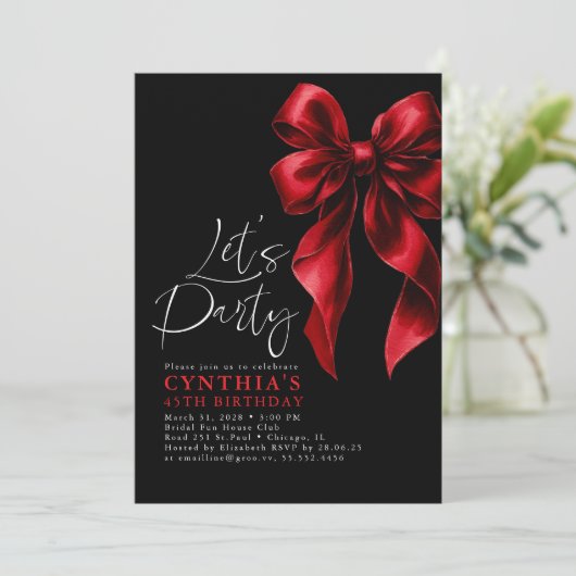 Red and Black Bow Luxury Elegant Gala Birthday 招待状 (スタンド正面)