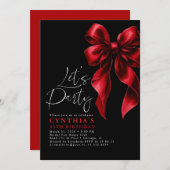 Red and Black Bow Luxury Elegant Gala Birthday 招待状 (正面/裏面)