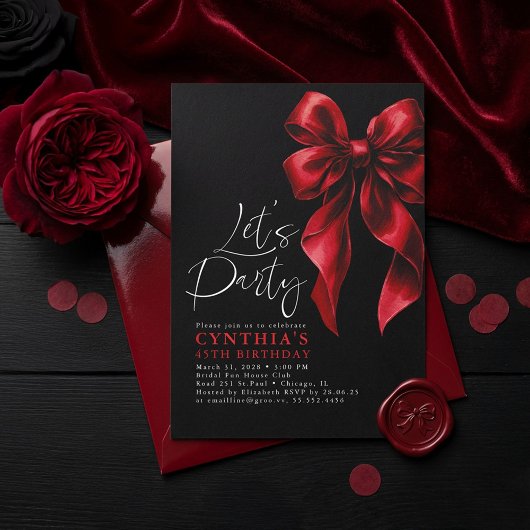 Red and Black Bow Luxury Elegant Gala Birthday 招待状