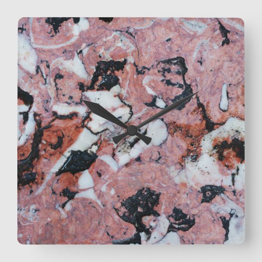 Red and Black Brecciated Marble Stone Texture with スクエア壁時計 (正面)