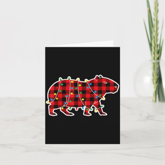 Red And Black Buffalo Plaid Capybara Christmas Lig カード (正面)