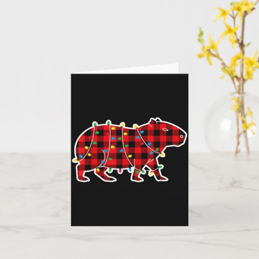 Red And Black Buffalo Plaid Capybara Christmas Lig カード (黄色い花)