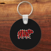 Red And Black Buffalo Plaid Capybara Christmas Lig キーホルダー (正面)