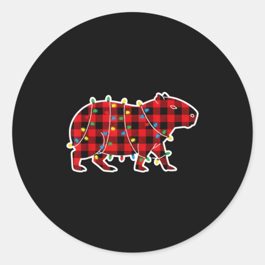 Red And Black Buffalo Plaid Capybara Christmas Lig ラウンドシール (正面)
