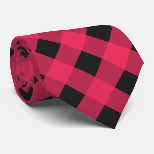 Red and Black Buffalo Plaid Check Patterned ネクタイ (ロール)