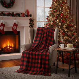 Red and Black Buffalo Plaid Christmas Check フリースブランケット