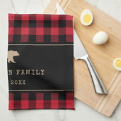 Red and Black Buffalo Plaid Custom Family Name  キッチンタオル (四つ折り)
