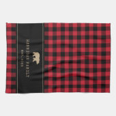 Red and Black Buffalo Plaid Custom Family Name  キッチンタオル (横)