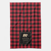 Red and Black Buffalo Plaid Custom Family Name  キッチンタオル (縦)
