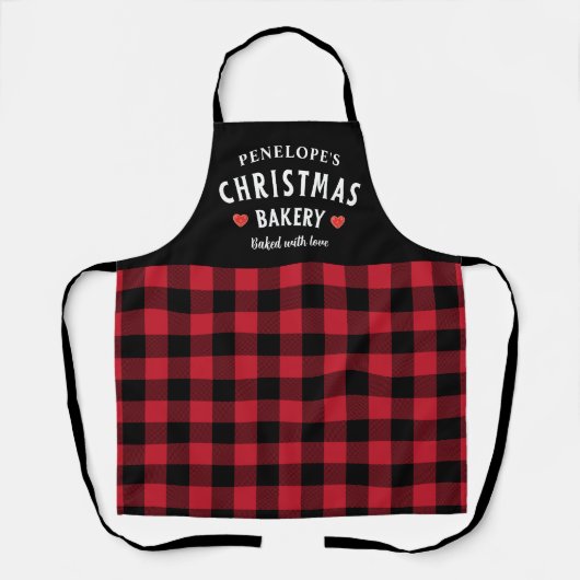 Red and Black Buffalo Plaid Festive Christmas エプロン (正面)