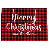 Red and Black Buffalo Plaid Merry Christmas ラージペーパーバッグ (正面)