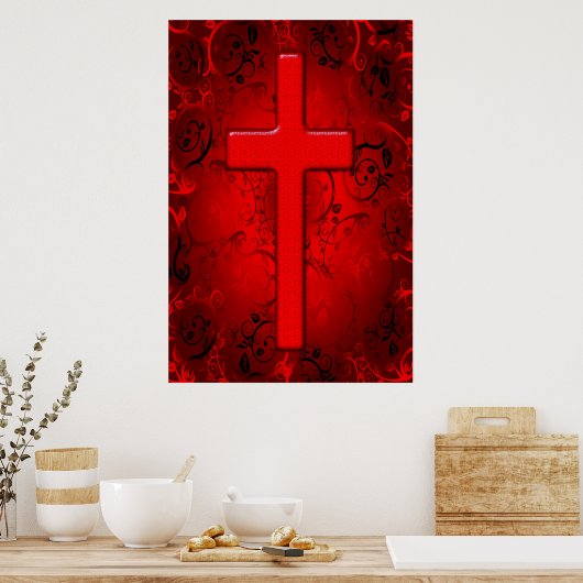 RED AND BLACK CROSS DESIGN ポスター (キッチン)