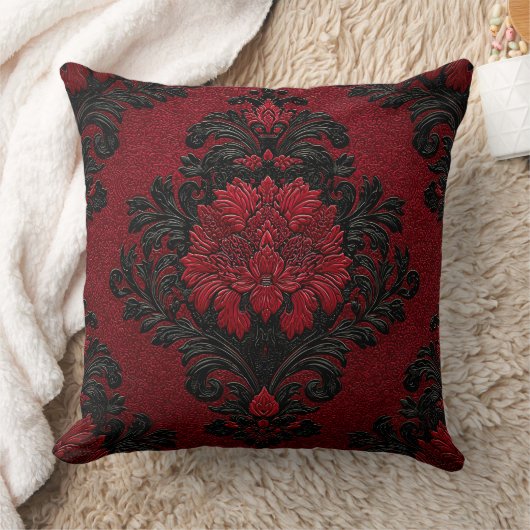 Red and Black Damask Patterned クッション (ブランケット)
