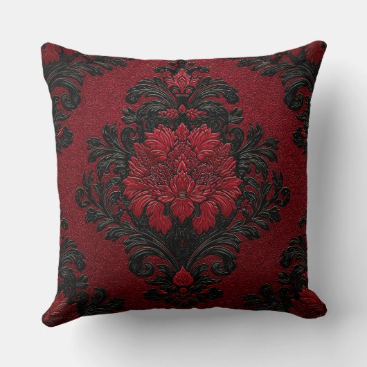 Red and Black Damask Patterned クッション (裏面)