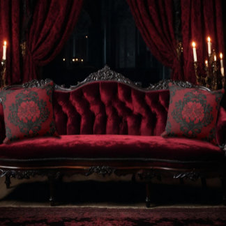 Red and Black Damask Patterned クッション