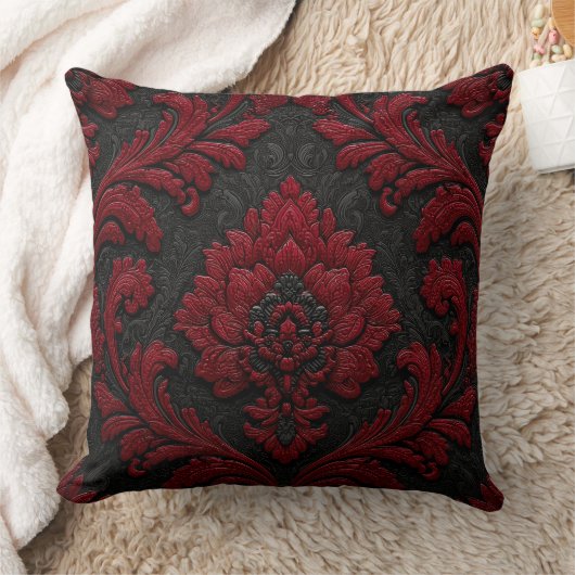Red and Black Damask Patterned クッション (ブランケット)