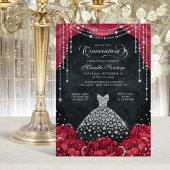 Red and Black Diamond Floral Quinceanera 招待状