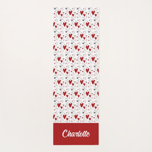 Red and Black Doodle Hearts Custom Monogram Name ヨガマット (裏面)