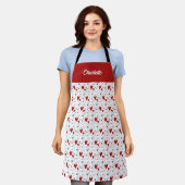 Red and Black Doodle Hearts Retro Custom Name エプロン (着用した状態)