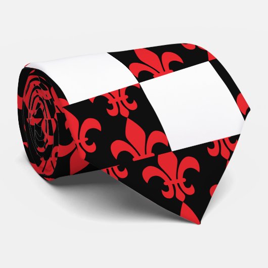 Red and Black Fleur de Lis Pattern ネクタイ (ロール)