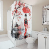 Red and Black Floral Geisha | シャワーカーテン (インサイチュ)