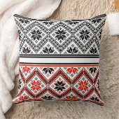 Red and Black Folk Art Geometric Pattern Throw クッション (ブランケット)