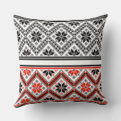 Red and Black Folk Art Geometric Pattern Throw クッション (裏面)