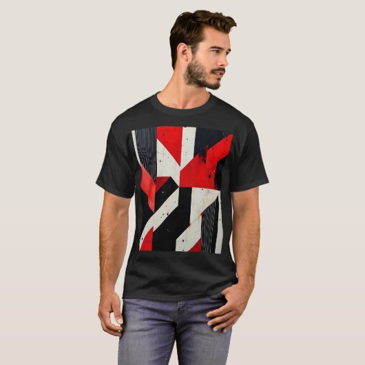Red and Black Geometric Design Tシャツ (正面フル)