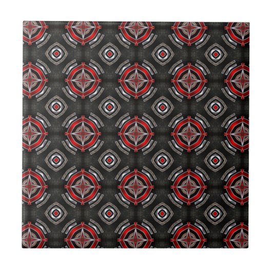 Red and Black Geometric Pattern タイル (正面)