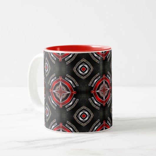 Red and Black Geometric Pattern ツートーンマグカップ (正面左)