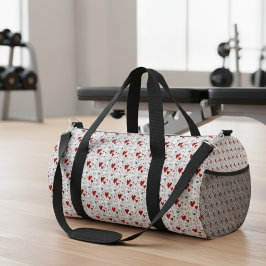 Red and Black Hand Drawn Doodle Hearts ダッフルバッグ