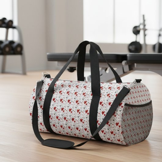 Red and Black Hand Drawn Doodle Hearts ダッフルバッグ