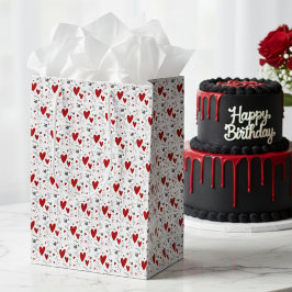 Red and Black Hand Drawn Doodle Hearts ミディアムペーパーバッグ