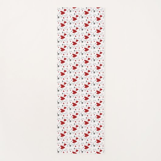 Red and Black Hand Drawn Doodle Hearts ヨガマット (正面)