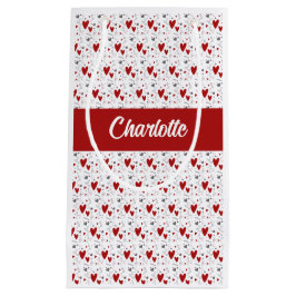 Red and Black Hearts Custom Monogram Name スモールペーパーバッグ