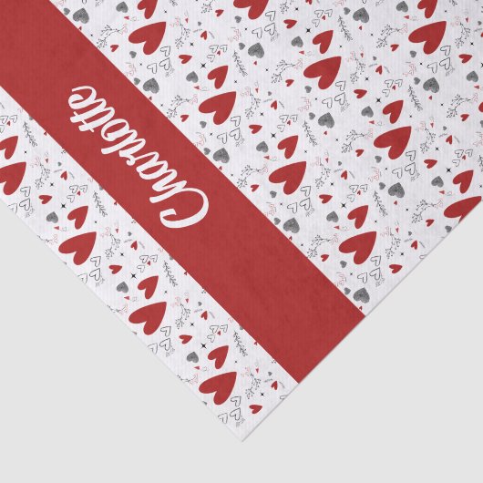 Red and Black Hearts Custom Monogram Name 薄葉紙 (詳細)