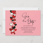 Red and Black Hearts Wedding Save the Date セーブザデート (正面)