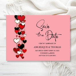 Red and Black Hearts Wedding Save the Date セーブザデート