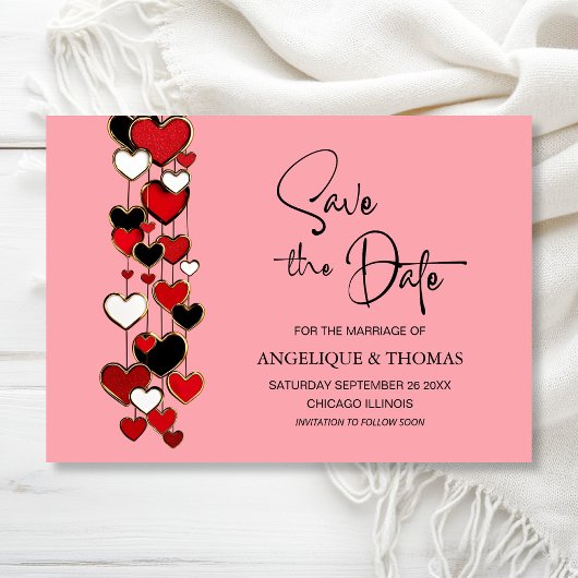 Red and Black Hearts Wedding Save the Date セーブザデート