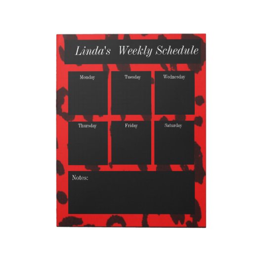 Red and black leopard print weekly schedule notes ノートパッド (回転)