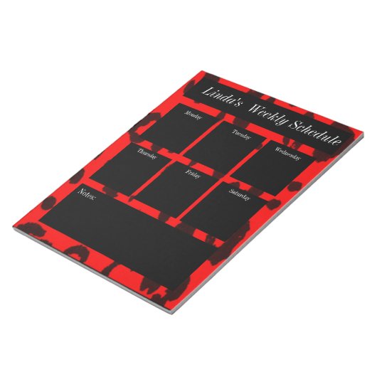 Red and black leopard print weekly schedule notes ノートパッド (アングル)