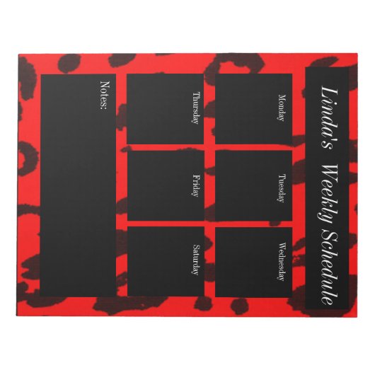 Red and black leopard print weekly schedule notes ノートパッド (正面)