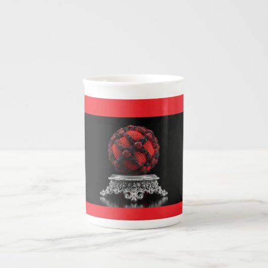 Red And Black Mandelbrot Sphere On Silver Pedestal ボーンチャイナマグカップ (正面)