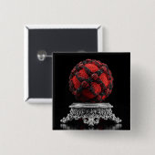 Red And Black Mandelbrot Sphere On Silver Pedestal 缶バッジ (正面&裏面)