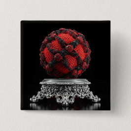 Red And Black Mandelbrot Sphere On Silver Pedestal 缶バッジ