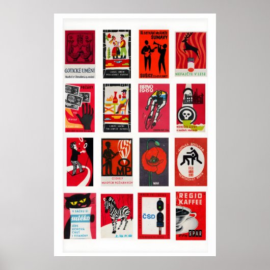 Red and Black Matchbox Label Collage, classic ポスター (正面)
